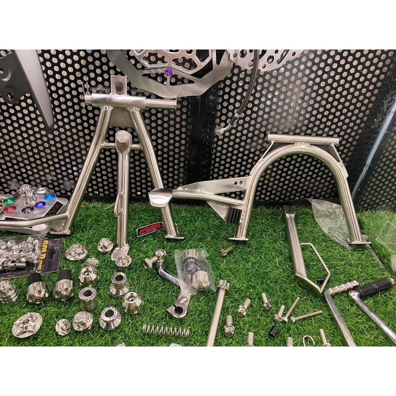 Compo chống đứng/ chống nghiêng/ đạp thắng/ gác máy inox 304 cho Xe Wave/Dream/Future