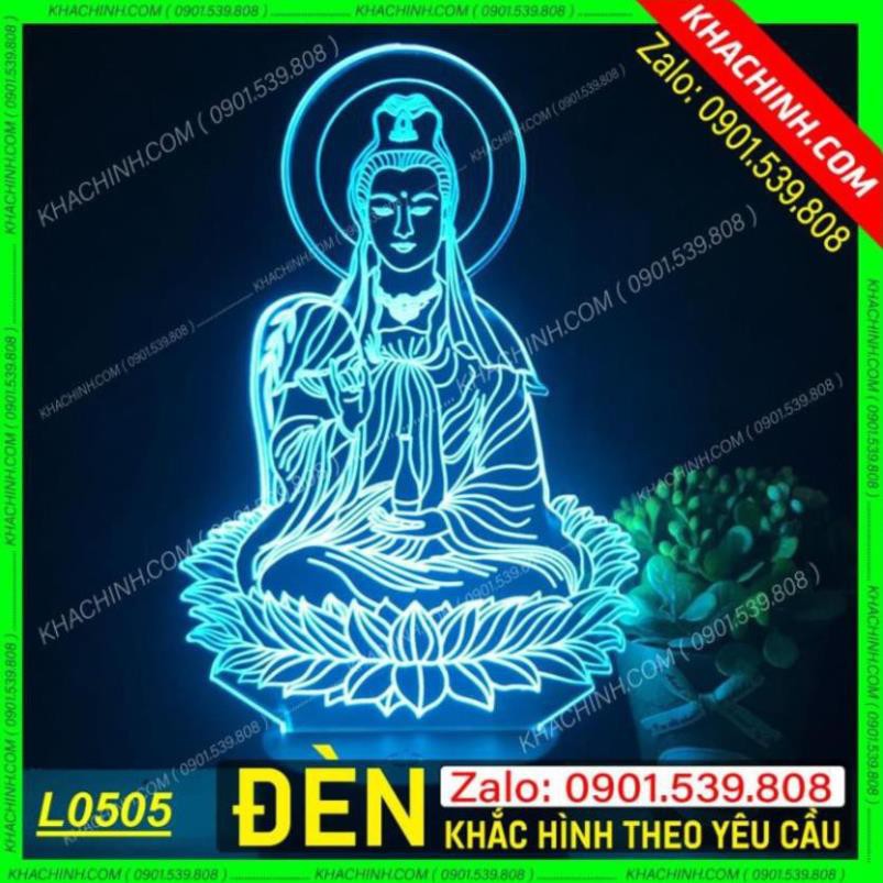 Đèn thờ hình Phật Mẹ Quan Âm - đèn Phật Giáo để bàn thờ sáng đẹp khắc laser Mẫu L0505-R có Remote thay đổi 16 màu