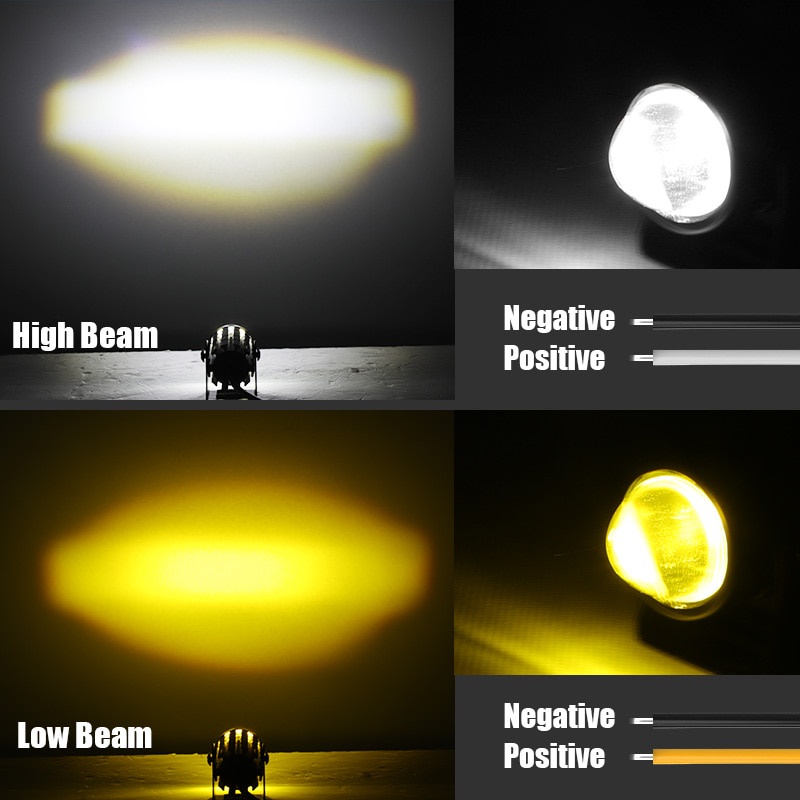 Set 2 Đèn Pha LED mini Hai Màu Sắc Ánh Sáng Trắng Vàng Kèm Công Tắc Thông Dụng Cho Xe Tải SUV ATV
