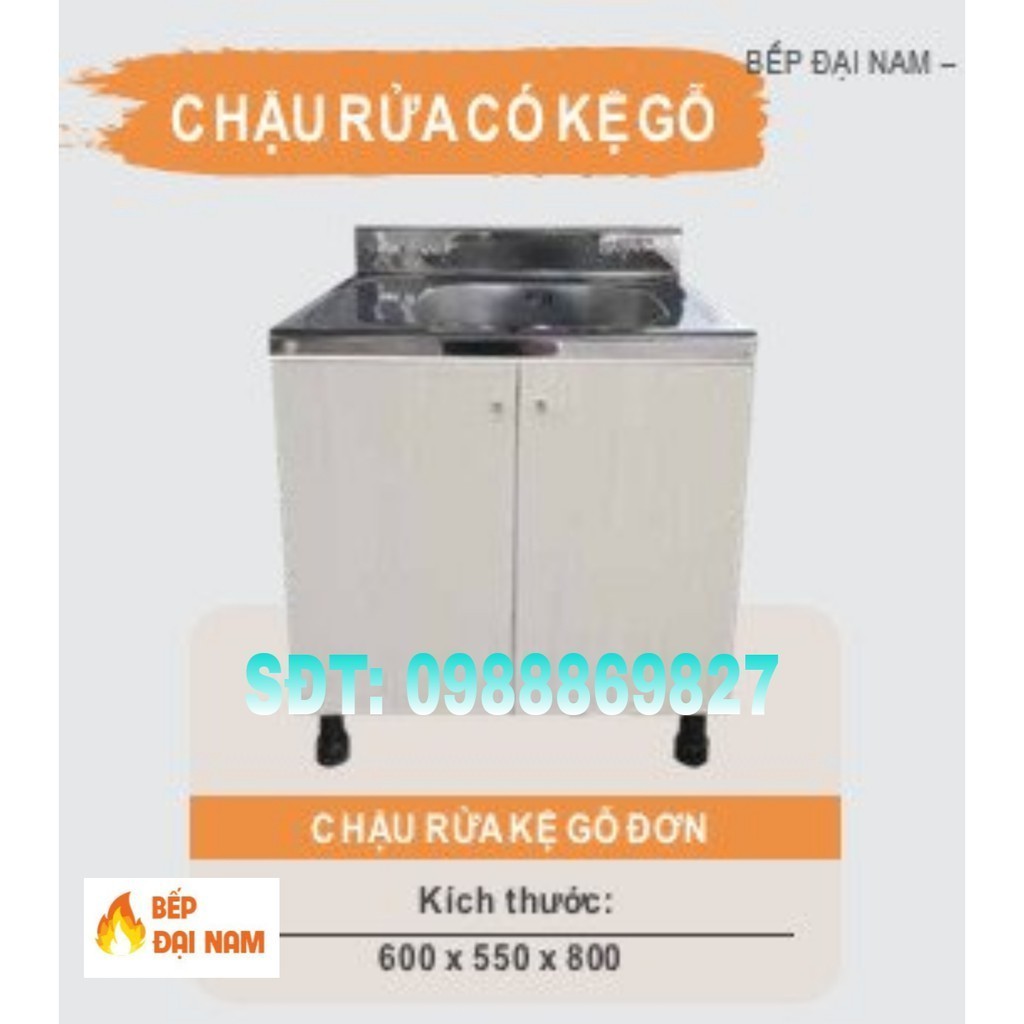 Bồn rửa chén kèm tủ gỗ sản xuất tại Bếp Đại Nam hàng cao cấp, chậu rửa bát inox kệ gỗ không han rỉ, bảo hành 12 tháng