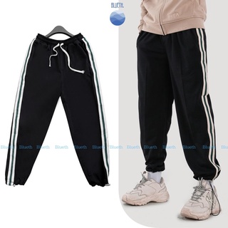 Quần Jogger Kẻ Sọc Chun Rút Gấu Thể Thao Unisex Phong Cách Ulzzang