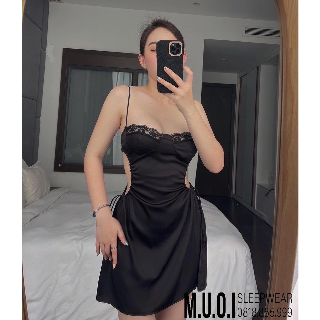 [FREESHIP]Váy ngủ sexy QUẢNG CHÂU - Sx 162 - Váy ngủ lụa cúp ngực khoét eo sexy hot hit - hàng có sẵn(video+ ảnh)