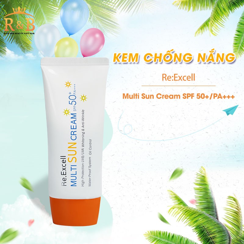 Kem Chống Nắng vật lý Multi Sun Cream SPF 50+/PA+++, nhập khẩu Hàn Quốc, nâng tông trắng mịn (tặng kèm bông)