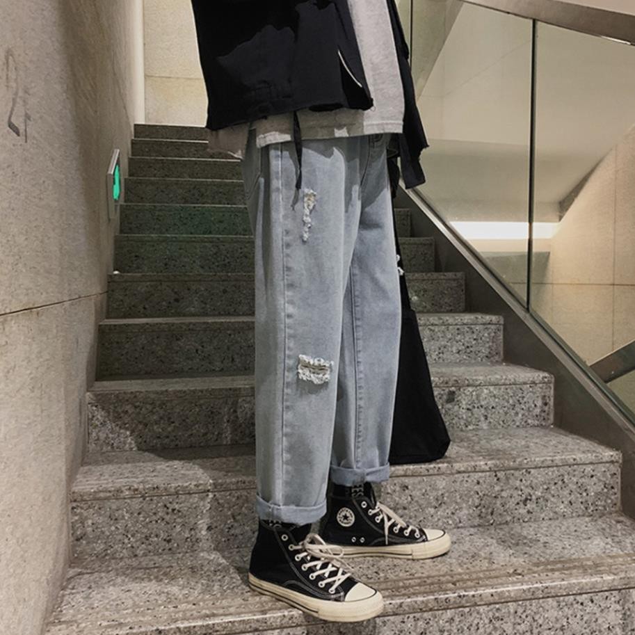 [Tiền Nào Của Đấy]Quần Jean Baggy Rách Nam Ống Rộng Màu Xanh Hàn Quốc Hot Trend 2020-B04 | BigBuy360 - bigbuy360.vn