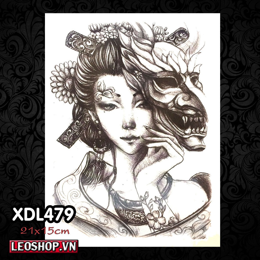 Hình Xăm Dán Geisha, Gái Nhật, Cô Gái Các Loại 3 (21x15 cm)