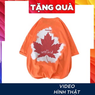 Áo thun tay lỡ freesize phông form rộng Unisex, mặc lớp, nhóm, cặp in chiếc LÁ PHONG chữ heartbeat unfluid màu cam