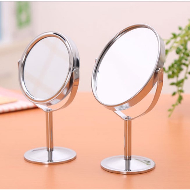 Gương Trang Điểm Inox Để Bàn Phóng Đại 2 Mặt Gương Cao Cấp VC