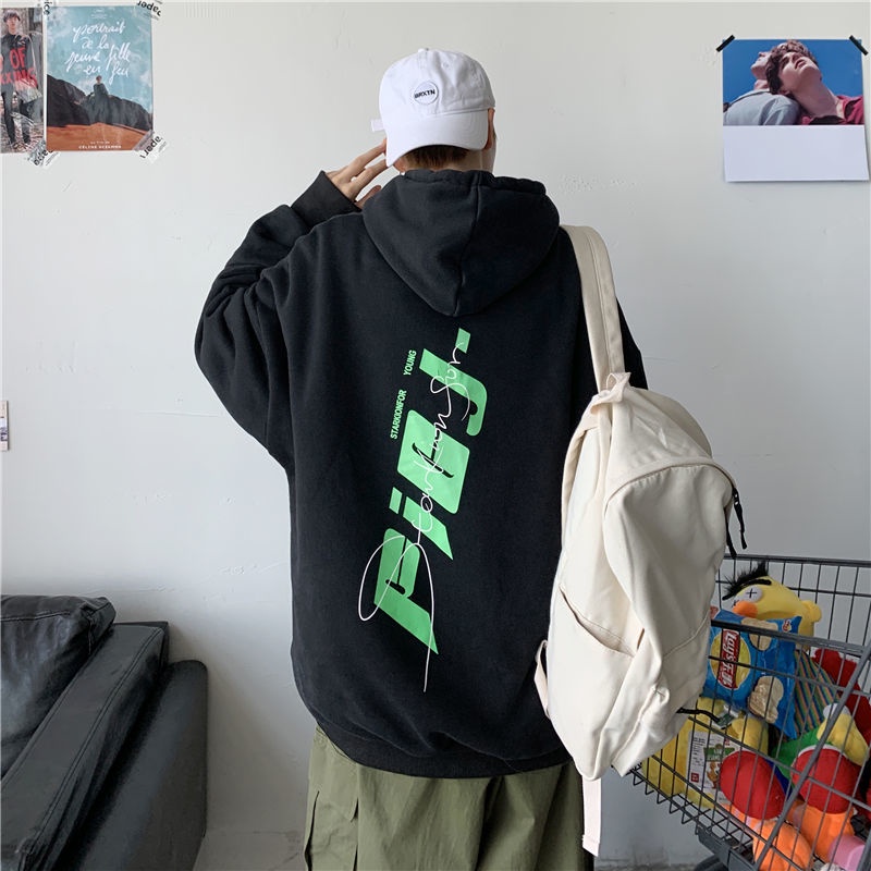 Áo hoodie lót nhung dày dặn dáng rộng thời trang mùa thu cho nam giới