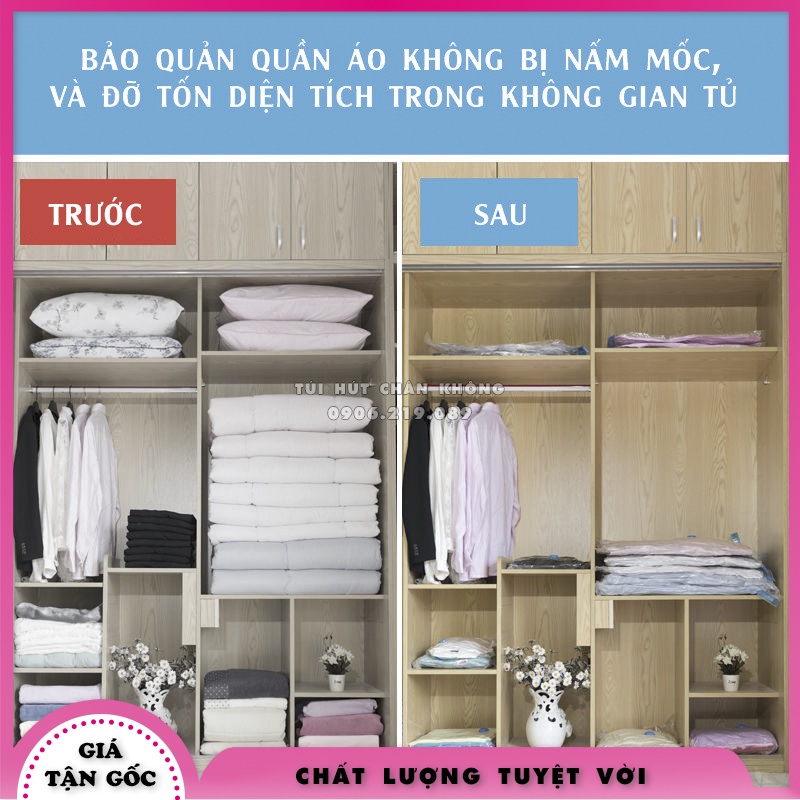 Combo Túi Hút Chân Không Đựng Quần Áo Trong Suốt Cao Cấp Tiện Dụng