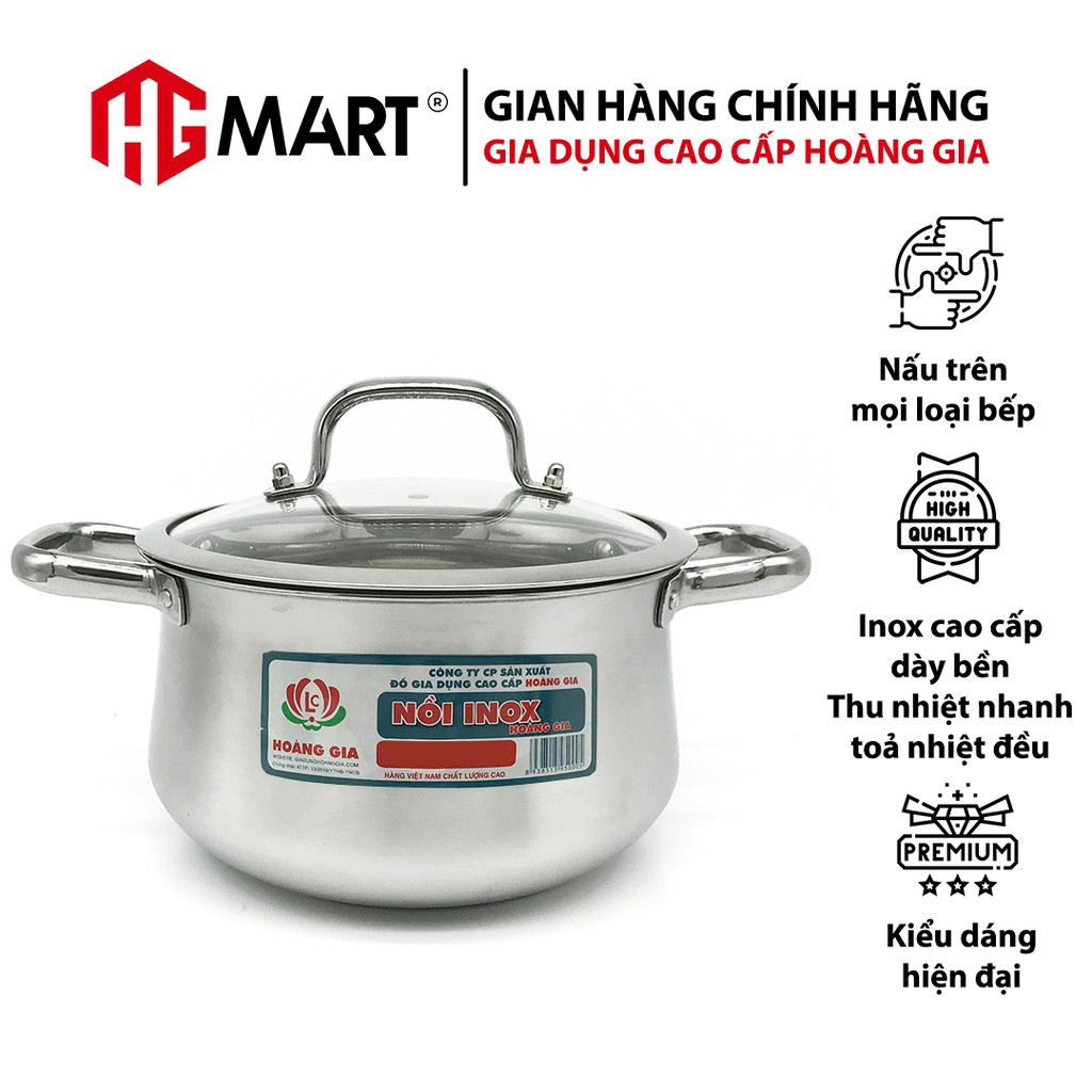 Nồi inox cao cấp HG Mart nắp kính cường lực bền và chống vỡ tốt [Bảo hành 12 tháng]