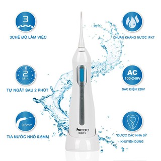 Máy tăm nước Procare KHD13 chính hãng, Có 03 chế độ làm việc, tương ứng với 03 áp lực tia nước