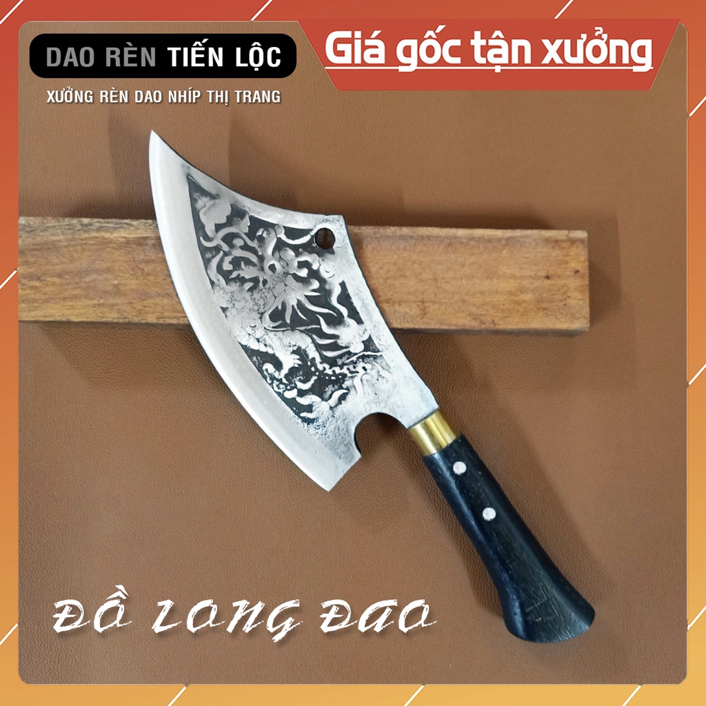 Dao Chuyên Chặt Dáng Long Đ.ao - Rèn Từ Thép Nhíp Dập Vân 2 Mặt Siêu Đẹp