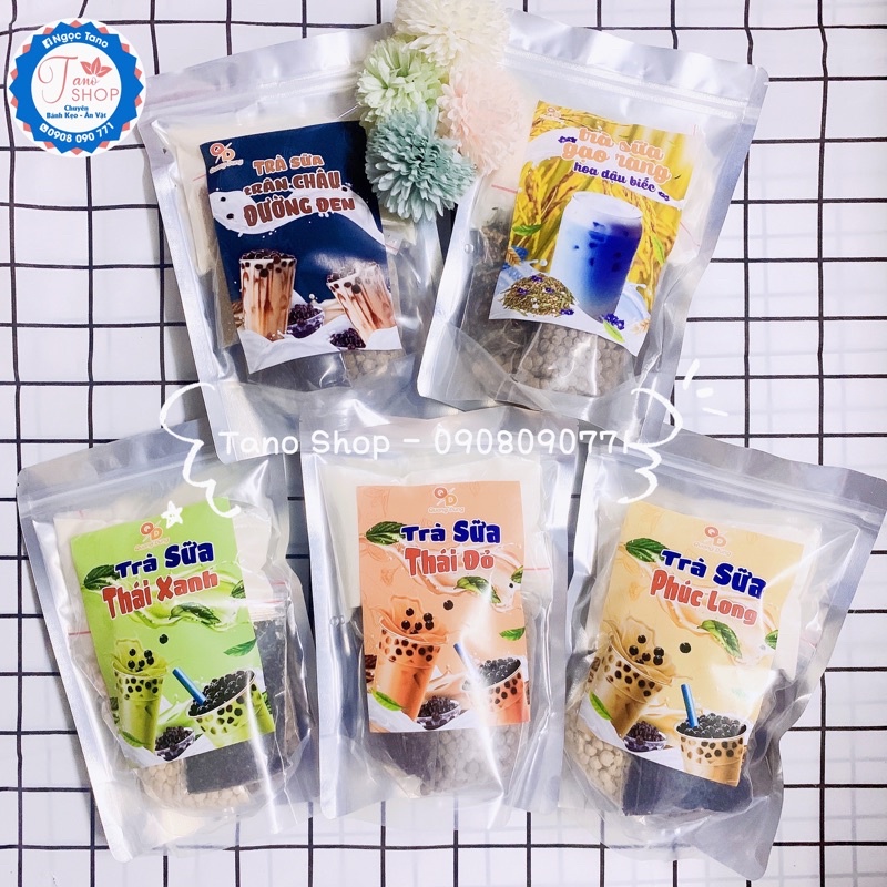 Set pha trà sữa Phúc Long, Thái xanh/đỏ, Đậu biếc, Đường đen - 500g