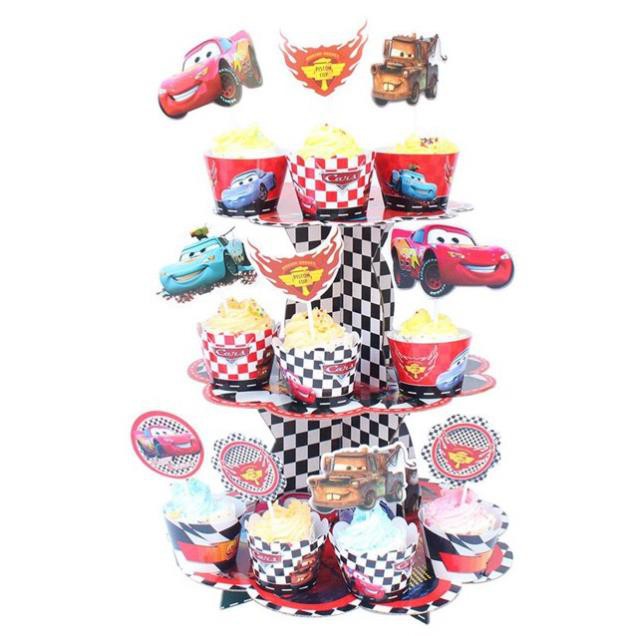 Tháp bánh 3 tầng , tem cắm + ly cupcake mẫu bé trai