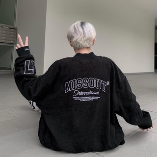 Áo khoát BOMBER missout TYPO full tag hãng chất liệu nhung 2 lớp dày dặn unisex nam nữ