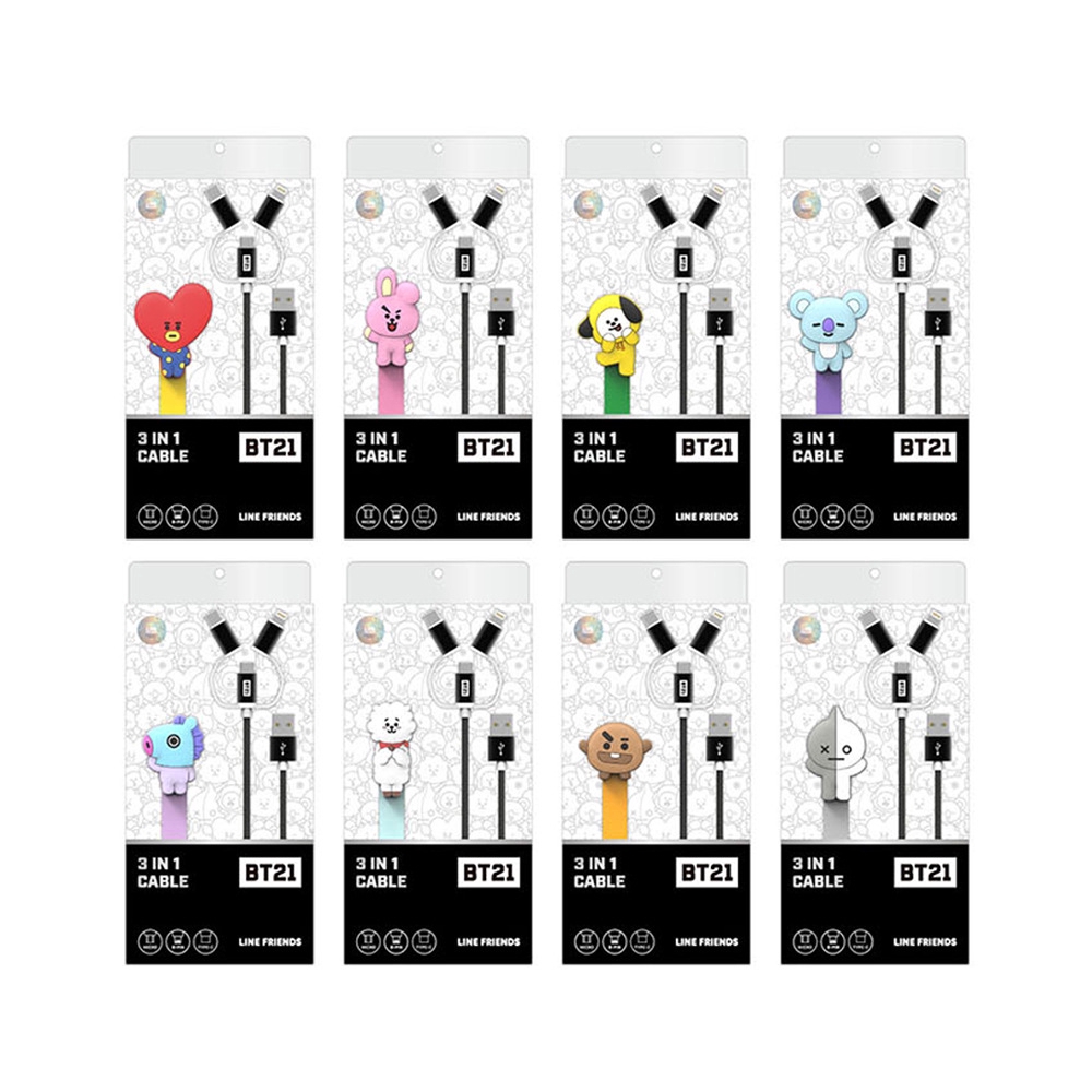 A133 ❤️ PUNIQ SPACE on hand 100% official BT21 BTS original authentic  3 IN 1 CHARGER CABLE Dây Cáp Sạc 3 Trong 1  Chính Hãng