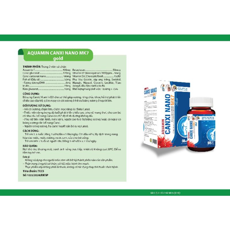 Viên uống AQUAMIN CANXI NANO MK7 GOLD - Aquamin F - Hộp 60 viên,giảm nguy cơ loãng xương ,còi xương