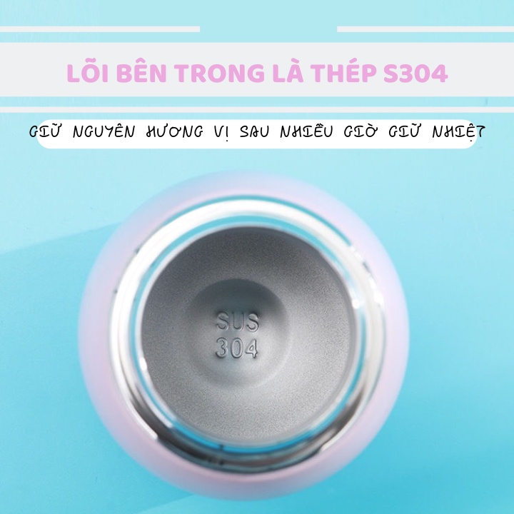 Bình nước giữ nhiệt mini lõi inox 304 dung tích 320ml họa tiết hoạt hình nhiều màu sắc bọc nhựa lúa mạch BWB-005