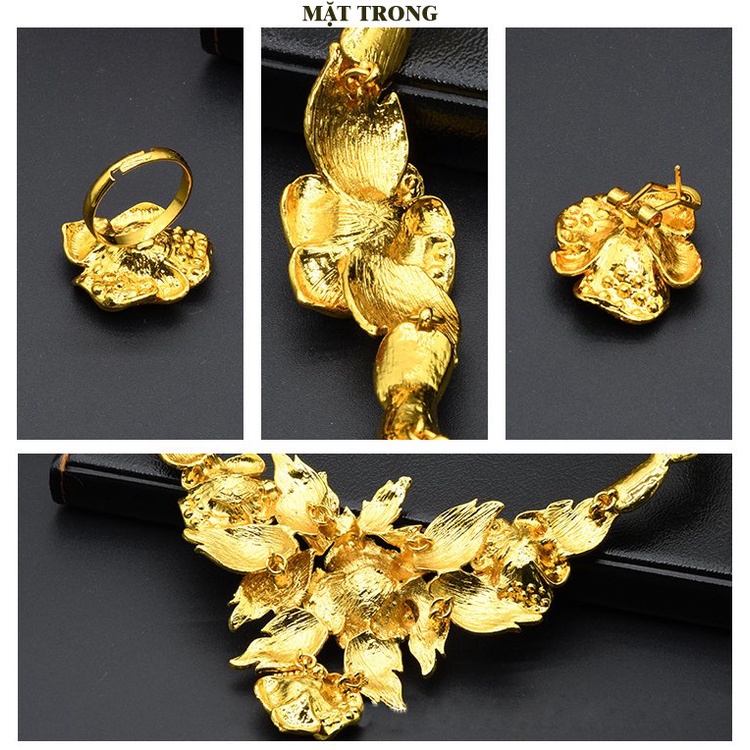 Bộ trang sức 5 món hoa đính đá mạ vàng sang trọng M05