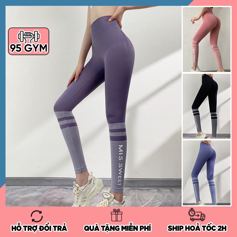 Quần tập gym yoga nữ chun mông QD38 dáng legging dài cạp cao lưng cao nâng mông tôn dáng chất dệt