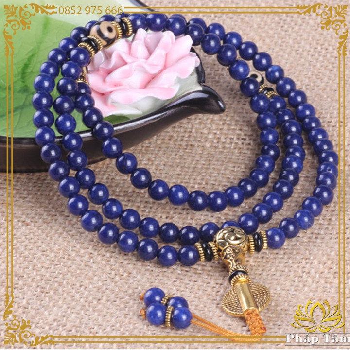 Chuỗi Vòng Tay 108 Hạt Đá Lapis Lazuli Ngọc Lưu Ly Hạng 6A Mix Mã Não Lạt Ma Cao Cấp - Tâm Phong Thủy