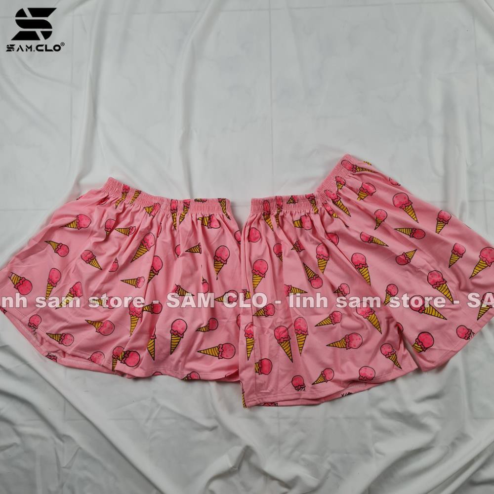 Quần đùi nữ - quần short SAM CLO thun dáng rộng mùa hè, mặc ngủ, mặc ở nhà, hoạt tiết hoạt hình cây kem màu hồng