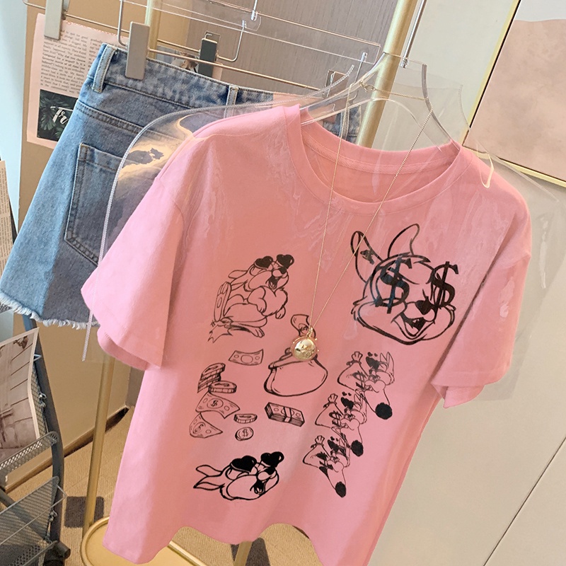 NRVP Áo thun cotton tay ngắn cổ tròn thời trang mùa hè phong cách Hàn Quốc cho nữ