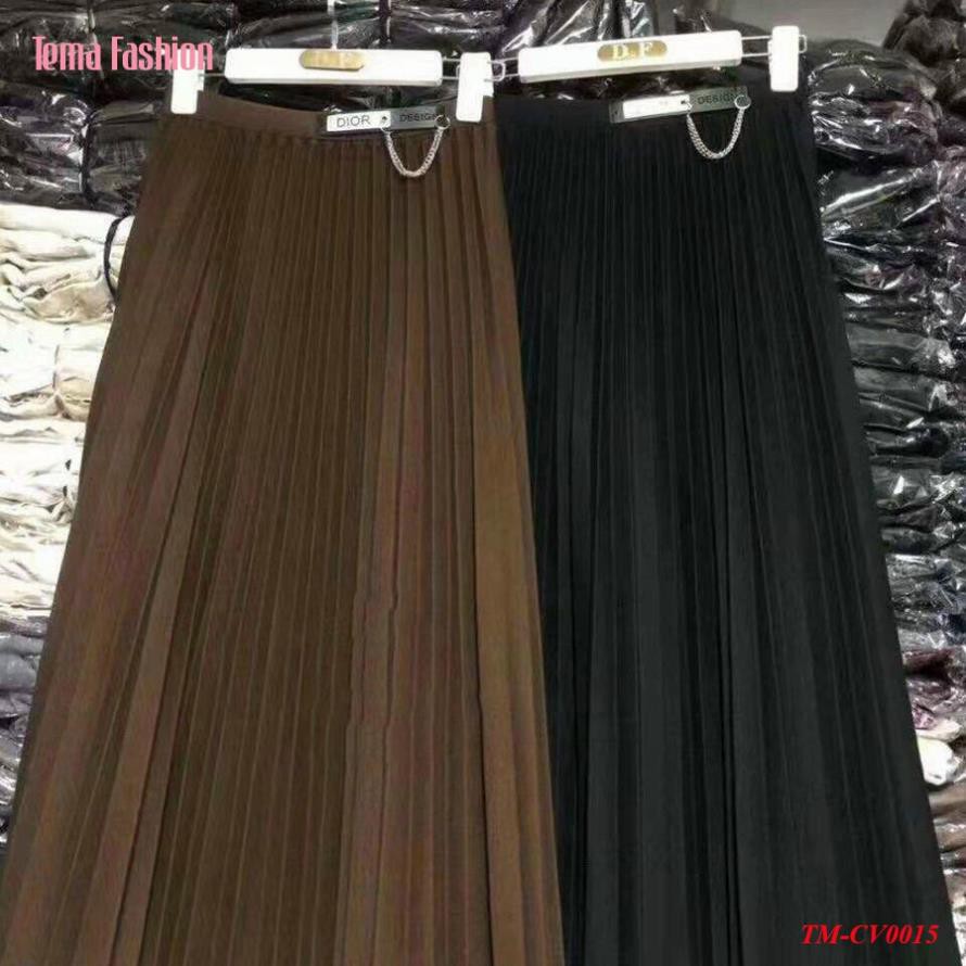 Chân váy xếp ly dạ dáng dài nữ TEMA - Chân váy midi cạp chun kèm tag huy hiệu | BigBuy360 - bigbuy360.vn
