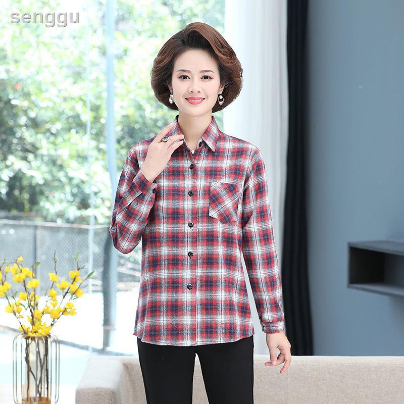 Áo Sơ Mi Cotton Tay Dài Dáng Rộng Plus Size Họa Tiết Sọc Caro Phong Cách Hàn Quốc Thời Trang Xuân Thu Cho Nữ Trung Niên