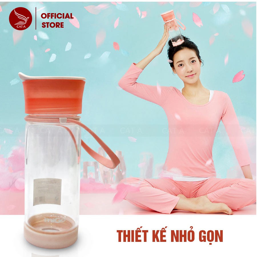 Bình đựng nước bằng Nhựa BPA FREE MIGO Cao cấp  - An toàn, trong suốt, có rây lọc, quai [380ML - 2054]