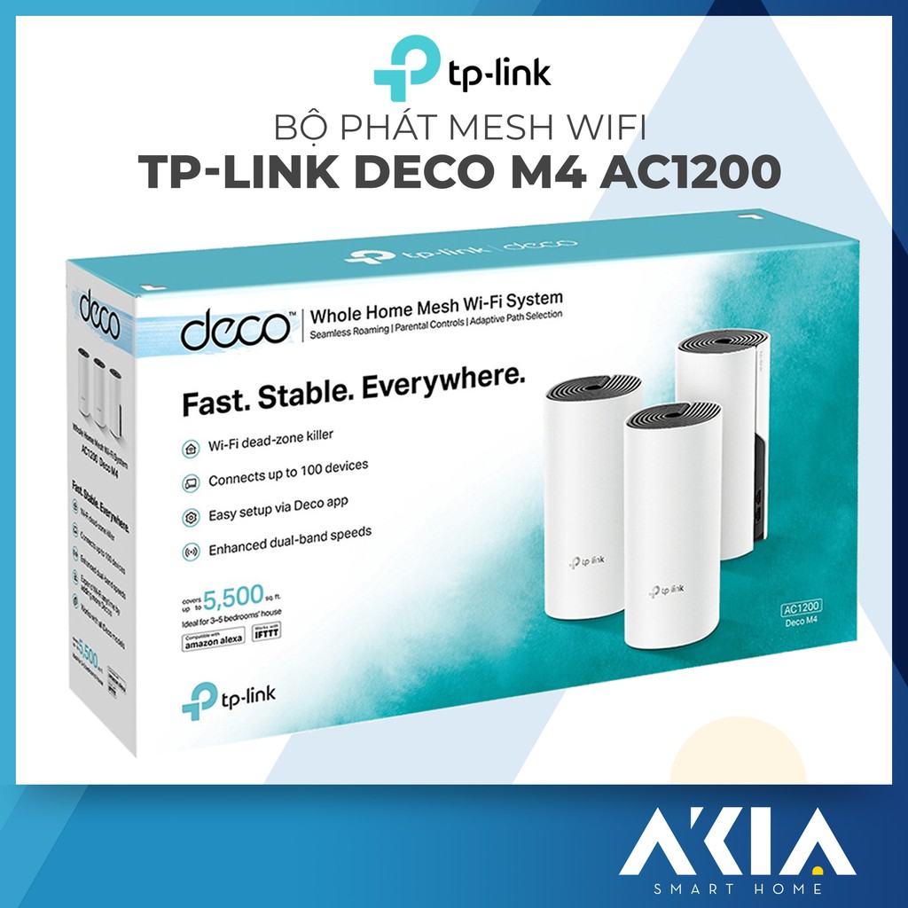 Hệ Thống Phát WiFi Mesh TP-Link Deco M4 (3-Pack) Chuẩn AC 1200Mbps - 3 Cục Phủ Wifi Toàn Nhà, 1 Tên Mạng Duy Nhất