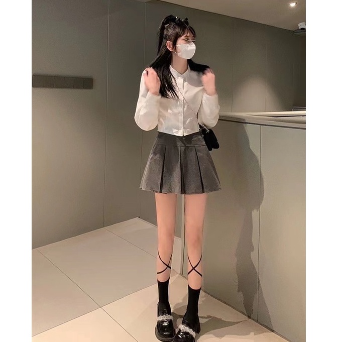 Chân váy chữ A lưng cao xếp ly thời trang cho nữ