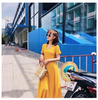 Đầm cổ V maxi