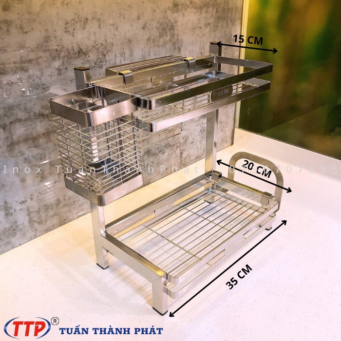 Kệ gia vị đa năng Inox SUS304 - có ống đũa - máng dao thớt - Inox Tuấn Thành Phát
