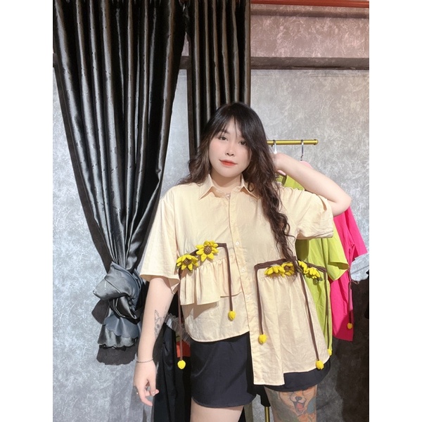 set áo lệch tà hoa hướng dương bigsize