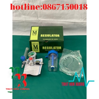 Đồng hồ oxy thở kimura chính xác an toàn chất lượng trọn bộ 3 món đồng hồ + cốc tạo ẩm + ống dẫn khí