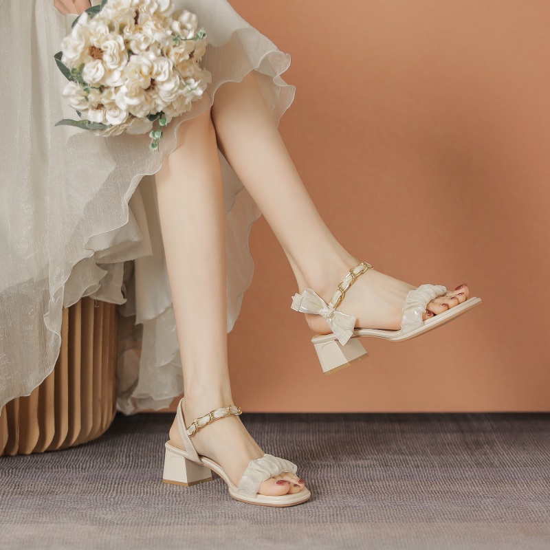 Xăng đan Mary Jane Mũi Vuông Đế Dày 5cm Chất Liệu Da Mềm Mại Màu Trơn Cho Nữ QK05