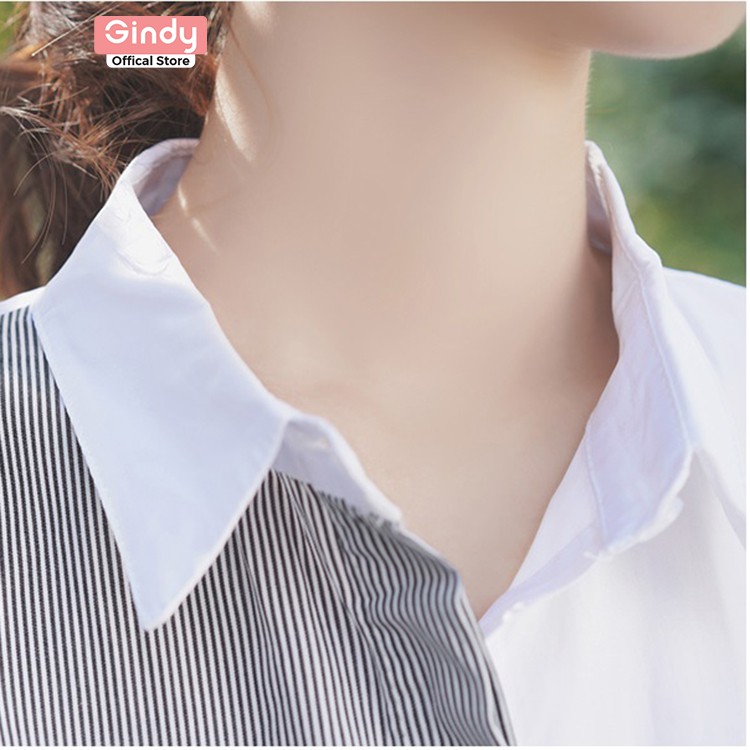 Áo sơ mi nữ Hàn Quốc GINDY túi thêu hình cô gái tay ngắn form dáng suông thời trang công sở sinh viên trẻ trung A7104
