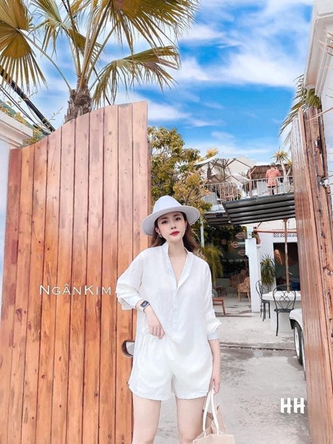 SÉT ÁO SƠ MI CỔ TÀU KÈM QUẦN SOOC 3MÀU TRẮNG,NÂU VÀ XANH CHO CÁC TY NHA