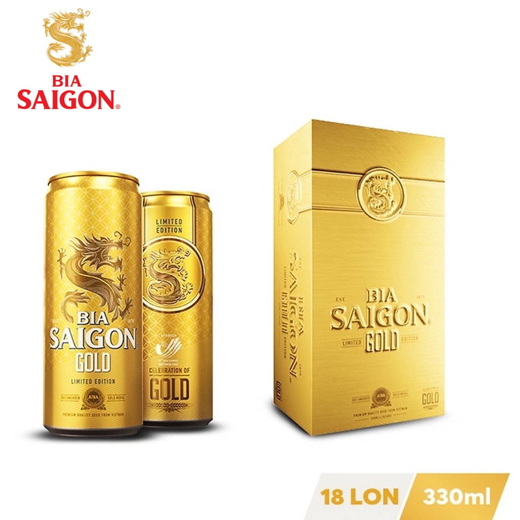 THÙNG 18 LON BIA SÀI GÒN GOLD SABECO 330ML