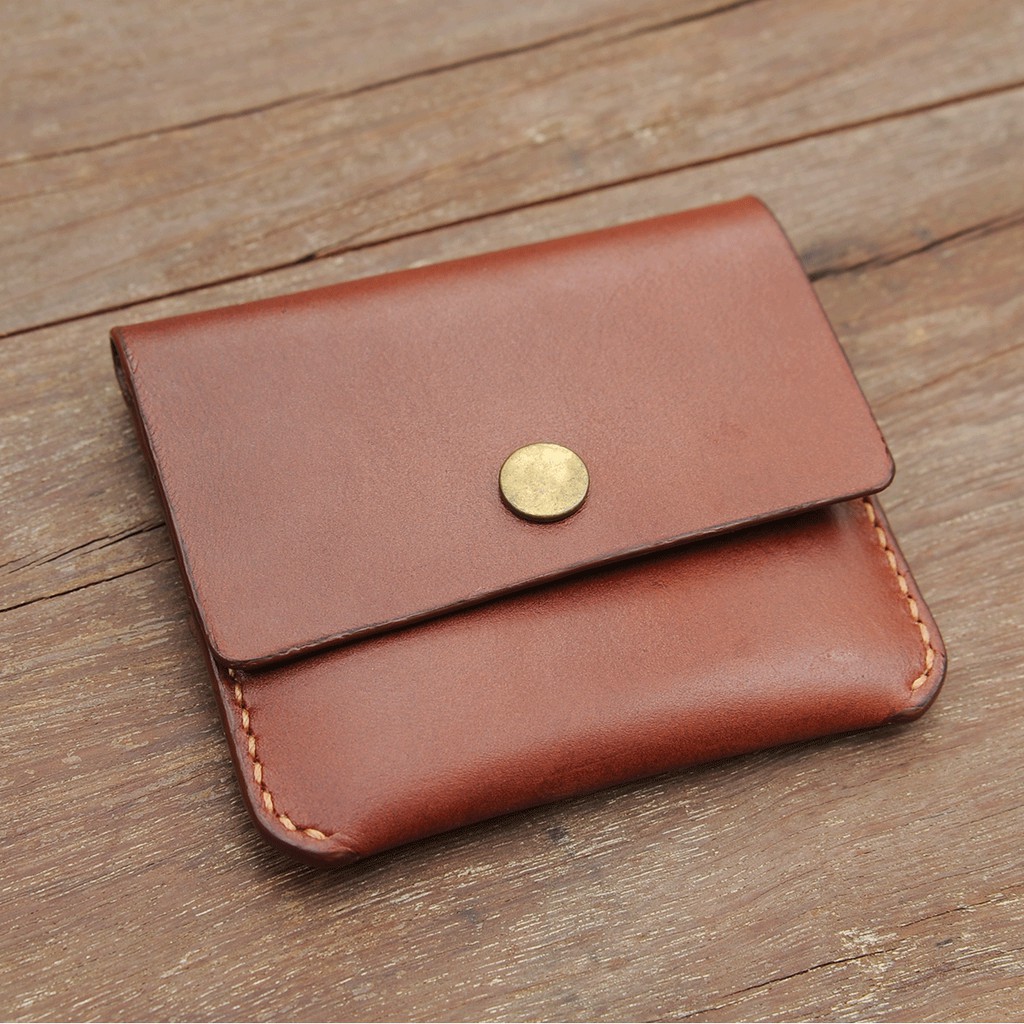 Ví da đựng thẻ mini có cúc bấm - Da bò nhập khẩu - Đồ da Handmade VI629
