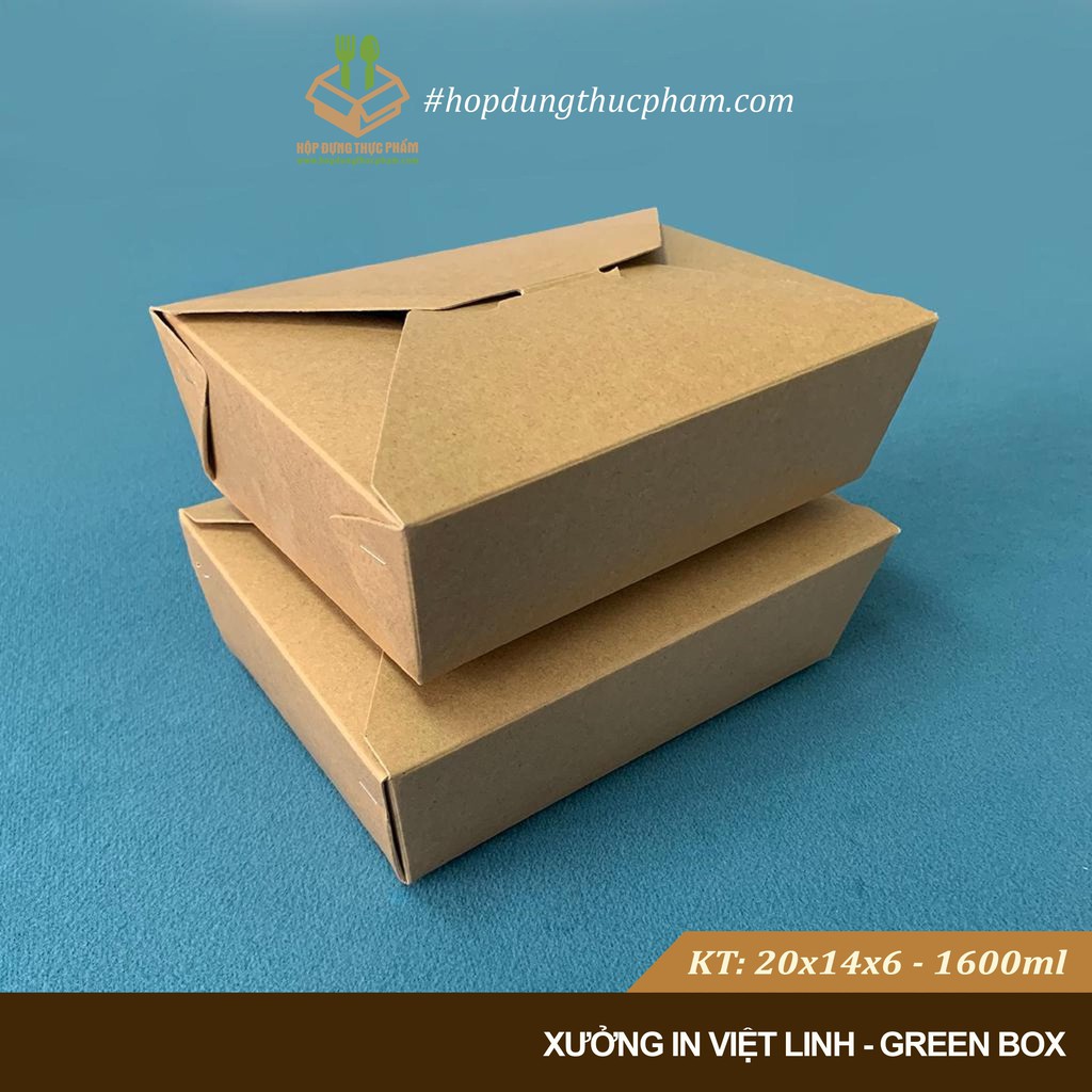Hộp giấy đựng thức ăn, Hộp Đựng Cơm loại 1600ml (20x14x6cm) Hàng Chống Nước - Combo 100 Hộp