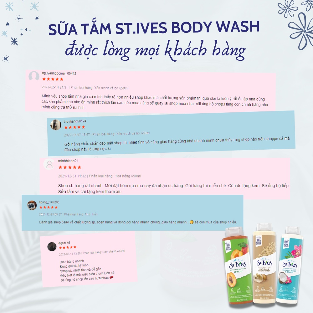 Sữa tắm St.Ives dưỡng da body wash 473ml 650ml 945ml