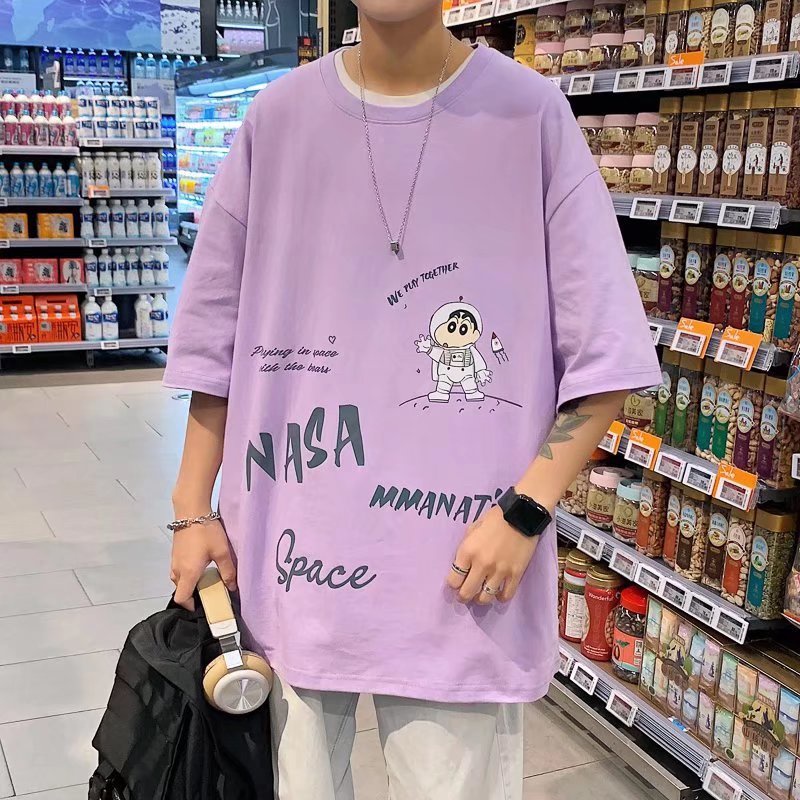 Áo Thun Nam Oversize In Hình Phi Hành Gia Phong Cách Hong Kong Thời Trang Mùa Hè Thoải Mái Cỡ M-8XL