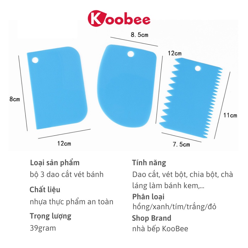 Bộ 3 dụng cụ cắt bột + tạo vân bánh đa năng tiện dụng KOOBEE  - Phụ kiện làm bánh