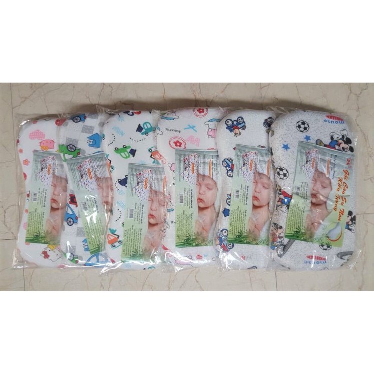 Gối cao su non Hiền Trang nền chống méo đầu trẻ sơ sinh, mềm mại, đàn hồi, bảo vệ đầu cho bé, vỏ ngoài cotton - My baby