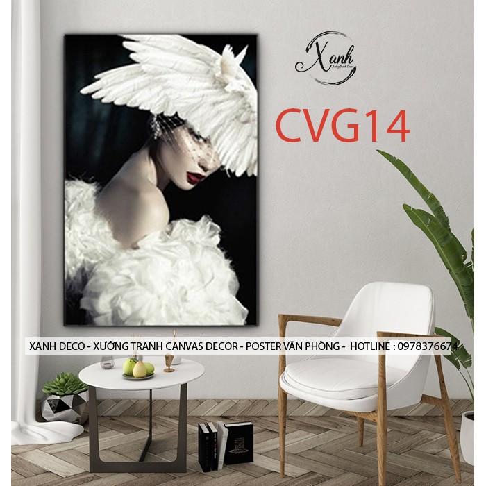 Tranh canvas cô gái nghệ thuật TCVG24 tặng đinh treo tranh