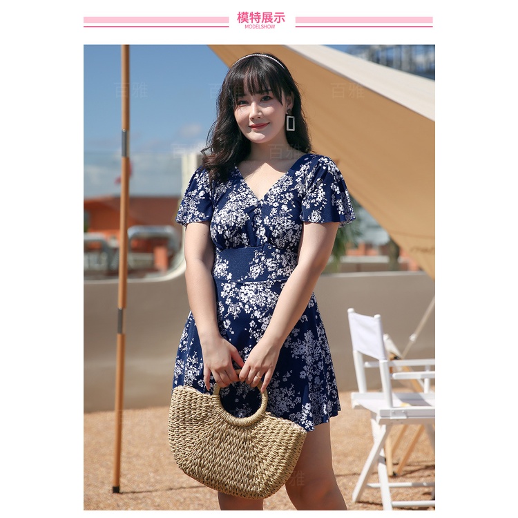 Bộ đồ bơi nữ liền thân quần váy size lớn 50 55kg họa tiết hoa che bụng tôn dáng