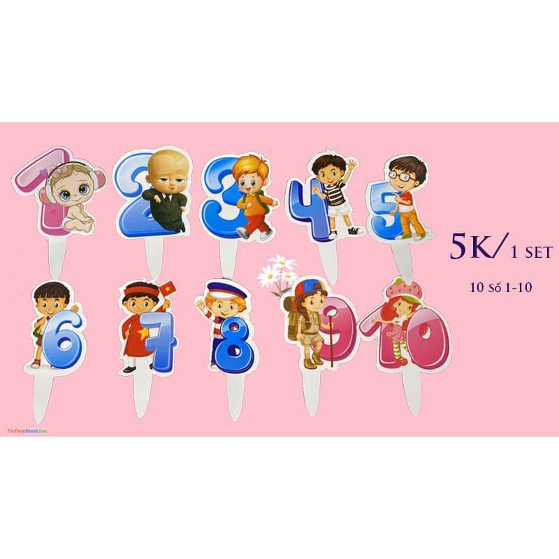 Trang trí bánh sinh nhật bánh kem - Mẫu thẻ giấy số từ 1-9