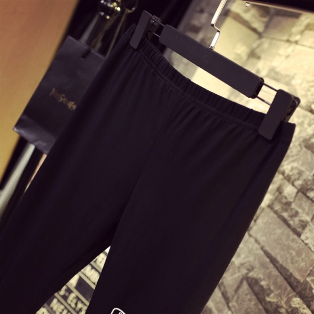 Quần legging thun big size màu đen co giãn logo 2 sọc size lớn 2Xl 65-80kg
